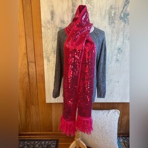 Curations Pink Sequin Scarf with Fringe. 86” Long. Holidays! Sparkle! Barbiecore